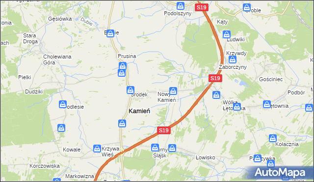 mapa Nowy Kamień gmina Kamień, Nowy Kamień gmina Kamień na mapie Targeo