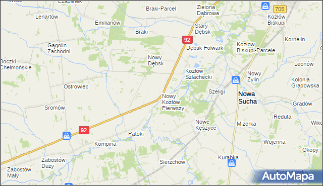 mapa Nowy Kozłów Pierwszy, Nowy Kozłów Pierwszy na mapie Targeo