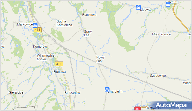 mapa Nowy Las gmina Głuchołazy, Nowy Las gmina Głuchołazy na mapie Targeo
