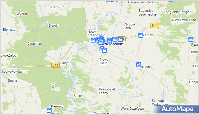 mapa Nowy Sielc gmina Krasnosielc, Nowy Sielc gmina Krasnosielc na mapie Targeo