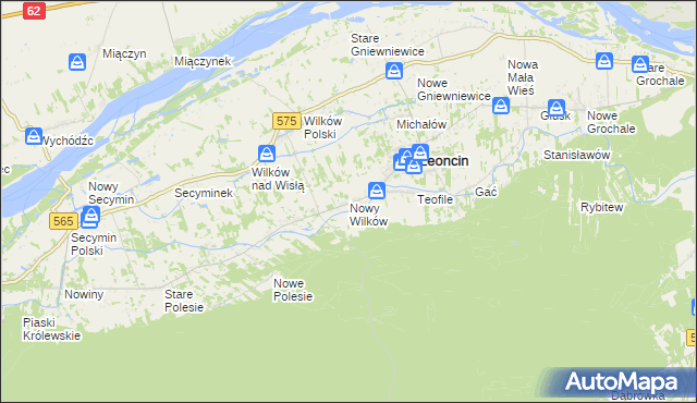 mapa Nowy Wilków gmina Leoncin, Nowy Wilków gmina Leoncin na mapie Targeo