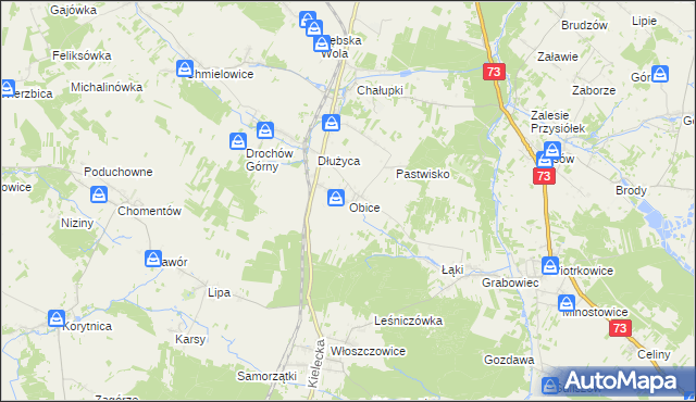 mapa Obice, Obice na mapie Targeo