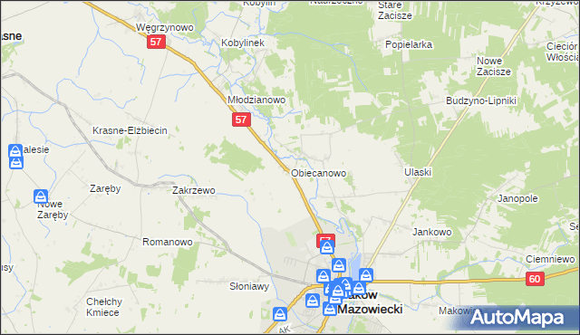 mapa Obiecanowo gmina Karniewo, Obiecanowo gmina Karniewo na mapie Targeo