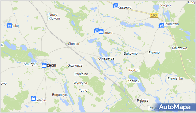 mapa Objezierze gmina Krzęcin, Objezierze gmina Krzęcin na mapie Targeo