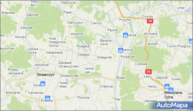 mapa Oblęgorek, Oblęgorek na mapie Targeo