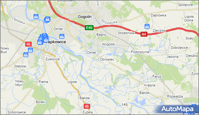 mapa Obrowiec gmina Gogolin, Obrowiec gmina Gogolin na mapie Targeo
