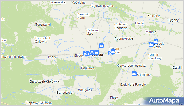 mapa Obryte powiat pułtuski, Obryte powiat pułtuski na mapie Targeo