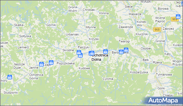 mapa Ochotnica Dolna, Ochotnica Dolna na mapie Targeo