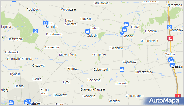 mapa Odechów gmina Grabów, Odechów gmina Grabów na mapie Targeo