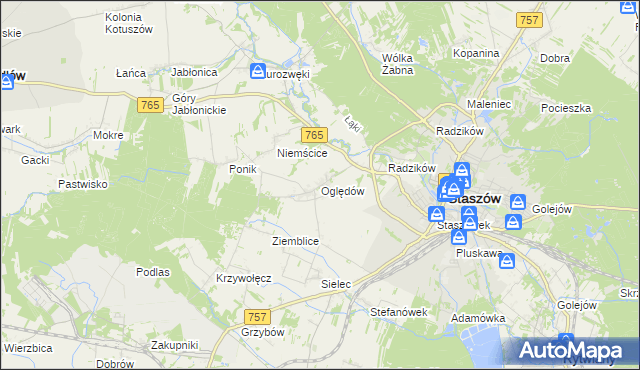 mapa Oględów, Oględów na mapie Targeo