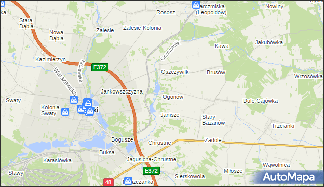 mapa Ogonów gmina Ryki, Ogonów gmina Ryki na mapie Targeo