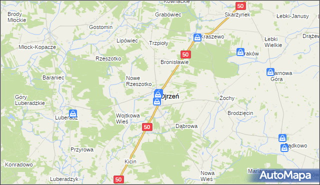 mapa Ojrzeń powiat ciechanowski, Ojrzeń powiat ciechanowski na mapie Targeo