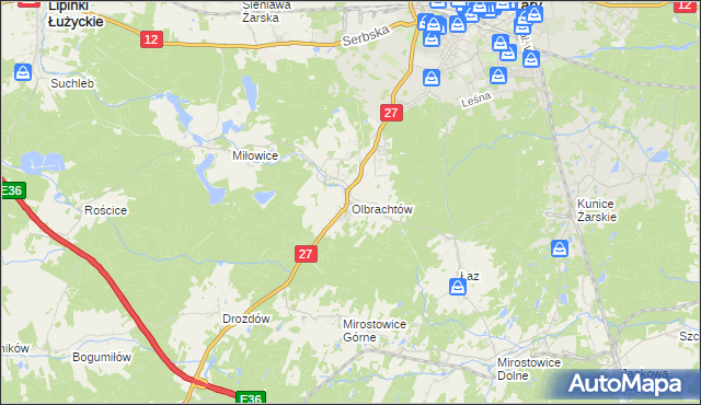 mapa Olbrachtów, Olbrachtów na mapie Targeo