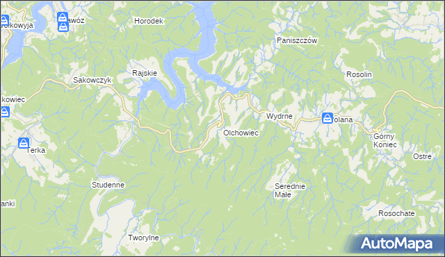 mapa Olchowiec gmina Czarna, Olchowiec gmina Czarna na mapie Targeo