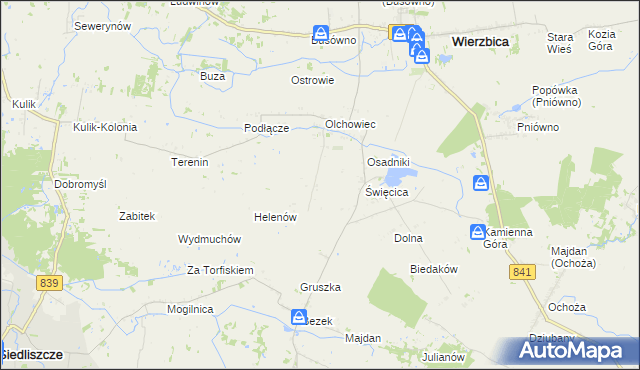 mapa Olchowiec-Kolonia gmina Wierzbica, Olchowiec-Kolonia gmina Wierzbica na mapie Targeo