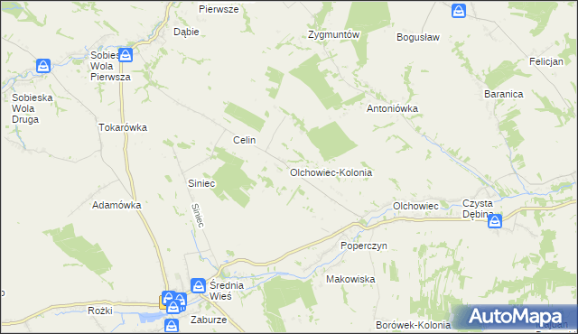 mapa Olchowiec-Kolonia gmina Żółkiewka, Olchowiec-Kolonia gmina Żółkiewka na mapie Targeo