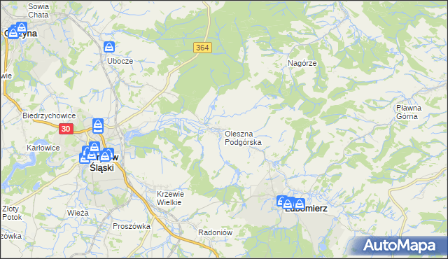 mapa Oleszna Podgórska, Oleszna Podgórska na mapie Targeo