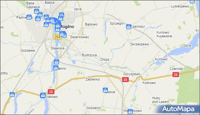 mapa Olsza gmina Mogilno, Olsza gmina Mogilno na mapie Targeo