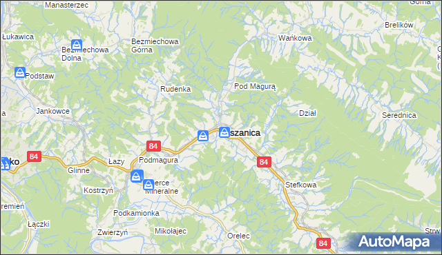 mapa Olszanica powiat leski, Olszanica powiat leski na mapie Targeo