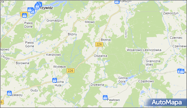 mapa Olszanka gmina Przywidz, Olszanka gmina Przywidz na mapie Targeo