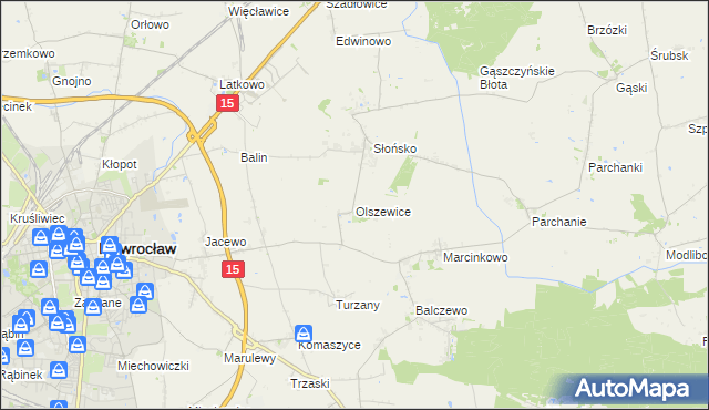 mapa Olszewice gmina Inowrocław, Olszewice gmina Inowrocław na mapie Targeo