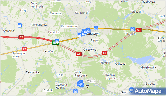 mapa Olszewice gmina Kałuszyn, Olszewice gmina Kałuszyn na mapie Targeo