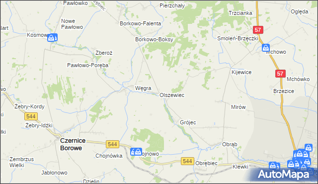 mapa Olszewiec gmina Czernice Borowe, Olszewiec gmina Czernice Borowe na mapie Targeo