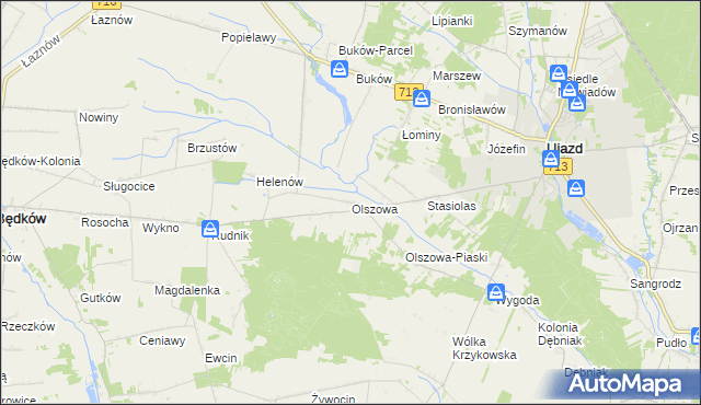 mapa Olszowa gmina Ujazd, Olszowa gmina Ujazd na mapie Targeo