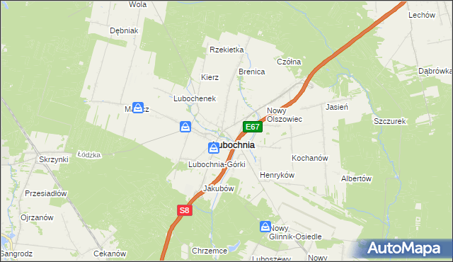 mapa Olszowiec gmina Lubochnia, Olszowiec gmina Lubochnia na mapie Targeo