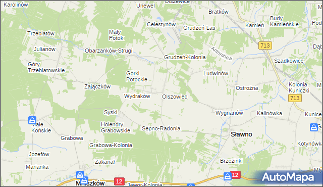 mapa Olszowiec gmina Sławno, Olszowiec gmina Sławno na mapie Targeo
