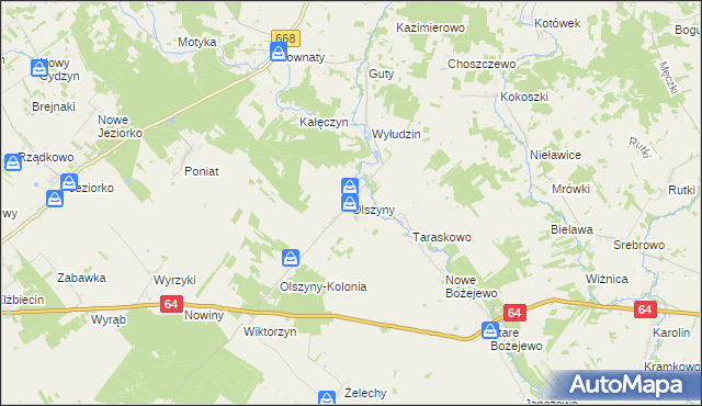 mapa Olszyny gmina Piątnica, Olszyny gmina Piątnica na mapie Targeo