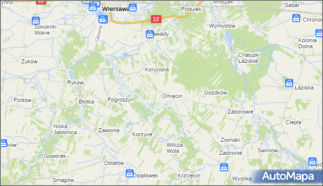 mapa Omięcin gmina Szydłowiec, Omięcin gmina Szydłowiec na mapie Targeo