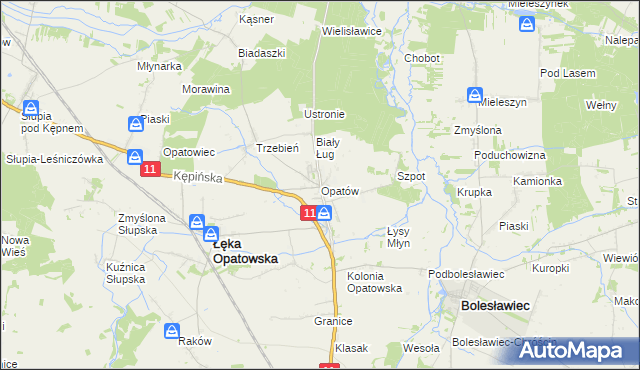 mapa Opatów gmina Łęka Opatowska, Opatów gmina Łęka Opatowska na mapie Targeo