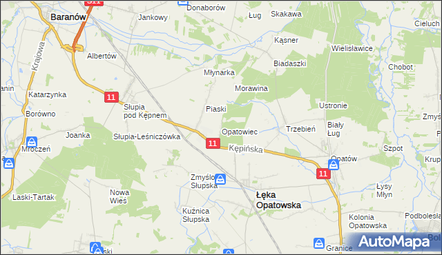 mapa Opatowiec gmina Łęka Opatowska, Opatowiec gmina Łęka Opatowska na mapie Targeo