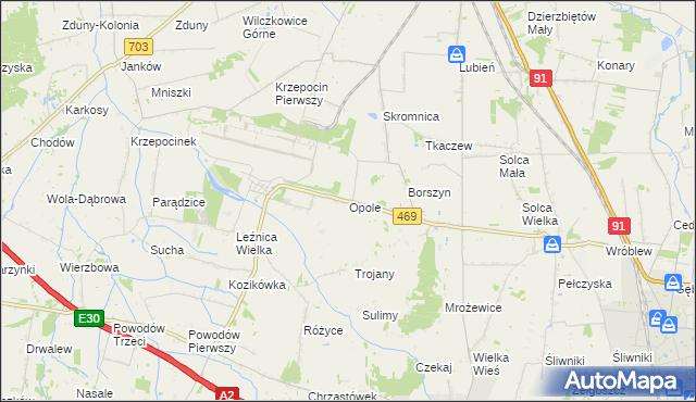 mapa Opole gmina Parzęczew, Opole gmina Parzęczew na mapie Targeo