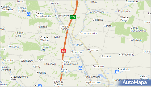 mapa Orłów gmina Słomniki, Orłów gmina Słomniki na mapie Targeo