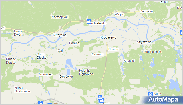 mapa Orłowce gmina Przytoczna, Orłowce gmina Przytoczna na mapie Targeo