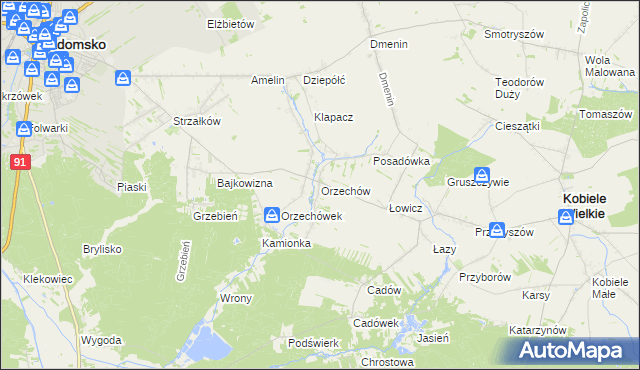 mapa Orzechów gmina Kobiele Wielkie, Orzechów gmina Kobiele Wielkie na mapie Targeo