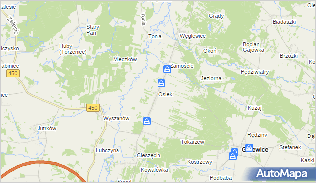 mapa Osiek gmina Galewice, Osiek gmina Galewice na mapie Targeo