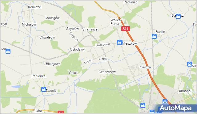 mapa Osiek gmina Jarocin, Osiek gmina Jarocin na mapie Targeo