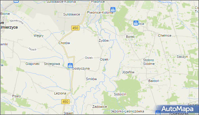 mapa Osiek gmina Nowe Skalmierzyce, Osiek gmina Nowe Skalmierzyce na mapie Targeo