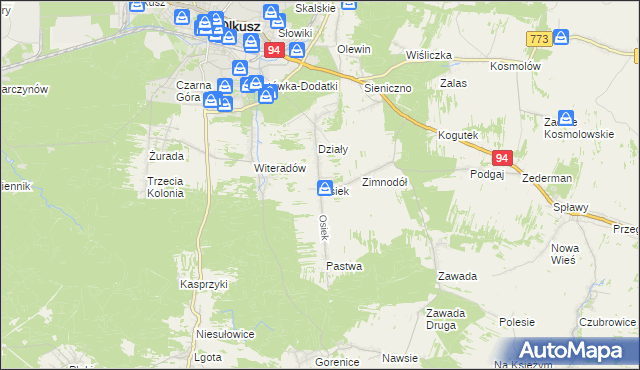 mapa Osiek gmina Olkusz, Osiek gmina Olkusz na mapie Targeo