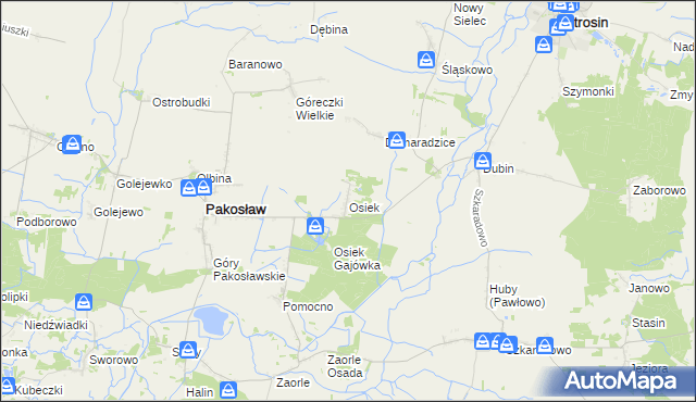 mapa Osiek gmina Pakosław, Osiek gmina Pakosław na mapie Targeo