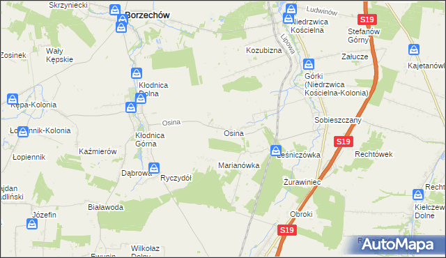 mapa Osina gmina Borzechów, Osina gmina Borzechów na mapie Targeo