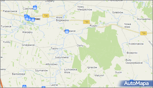 mapa Osiny gmina Jasieniec, Osiny gmina Jasieniec na mapie Targeo