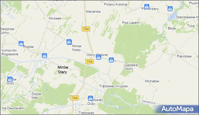 mapa Osiny gmina Mirzec, Osiny gmina Mirzec na mapie Targeo