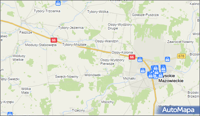 mapa Osipy-Wydziory Pierwsze, Osipy-Wydziory Pierwsze na mapie Targeo