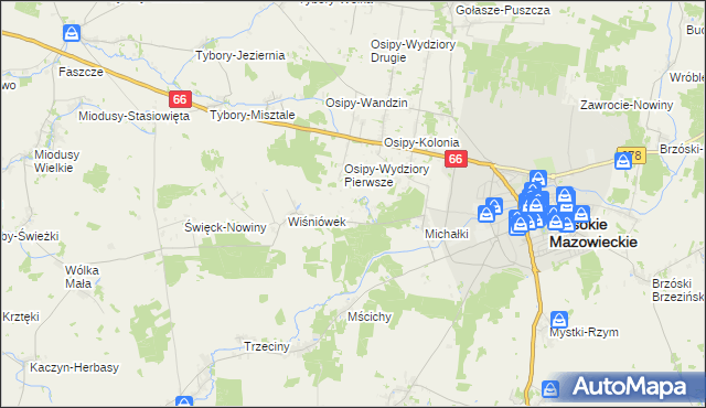 mapa Osipy-Zakrzewizna, Osipy-Zakrzewizna na mapie Targeo