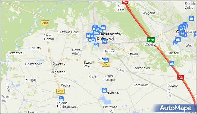 mapa Ośno gmina Aleksandrów Kujawski, Ośno gmina Aleksandrów Kujawski na mapie Targeo