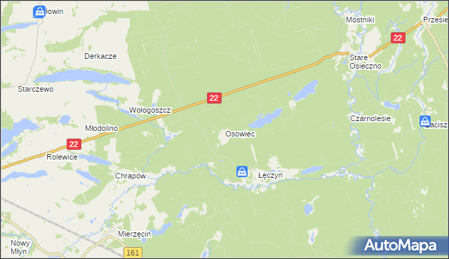 mapa Osowiec gmina Dobiegniew, Osowiec gmina Dobiegniew na mapie Targeo